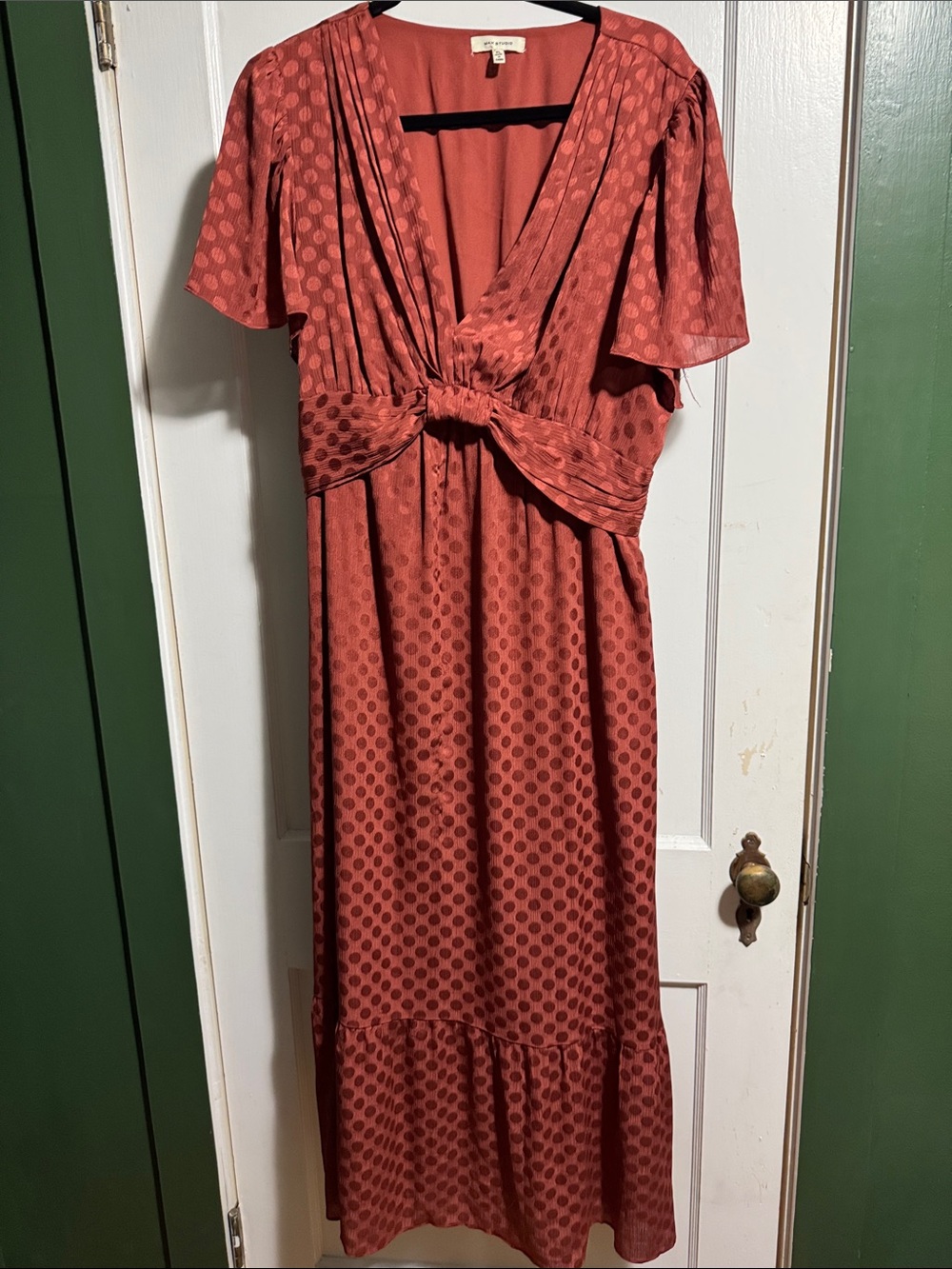 Max Studio Rust Polka Dot Maxi Dress with Knot Front